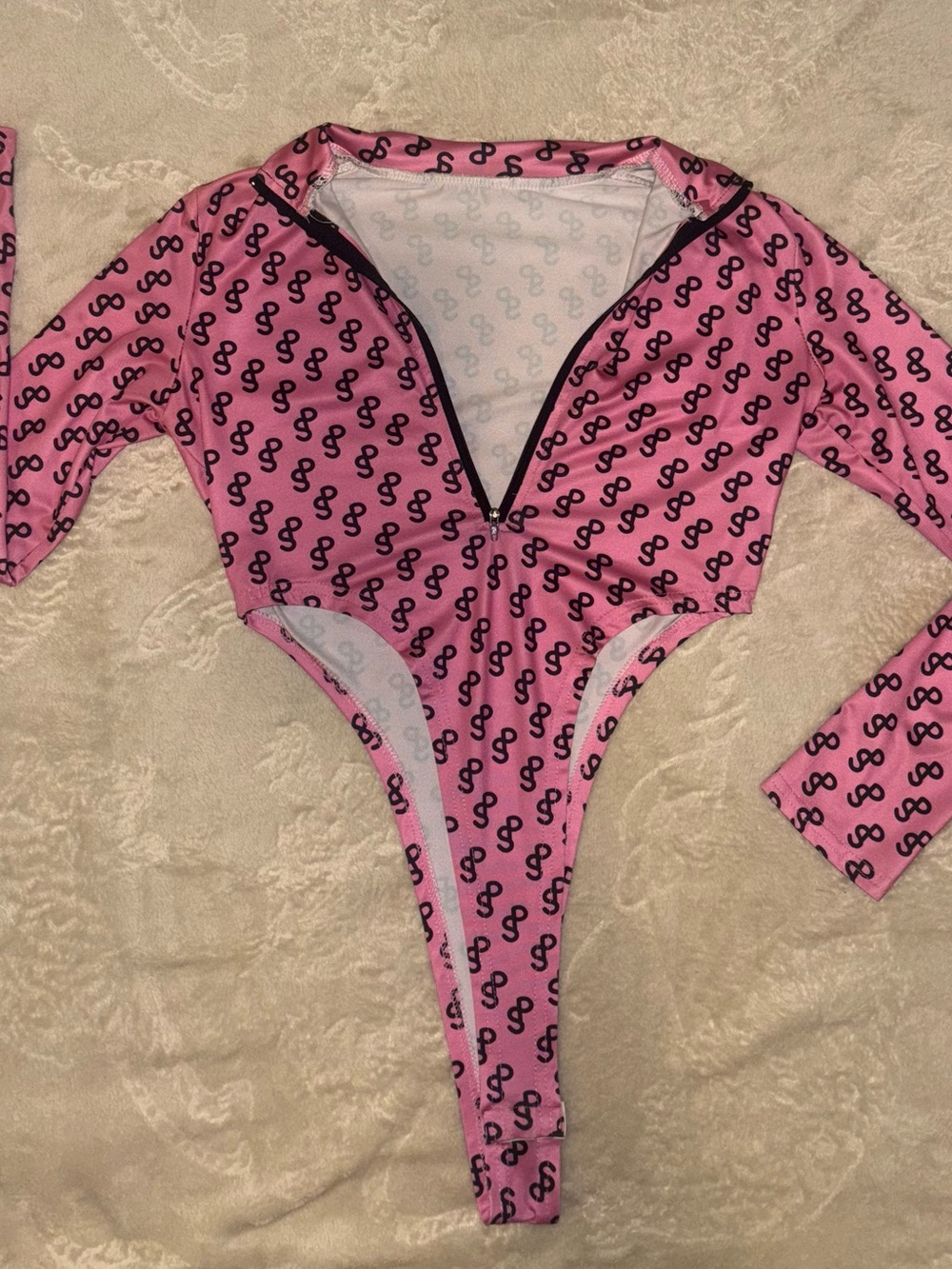 Girls' Pink Long-Sleeve One-Piece Swimsuit with Zip Front
